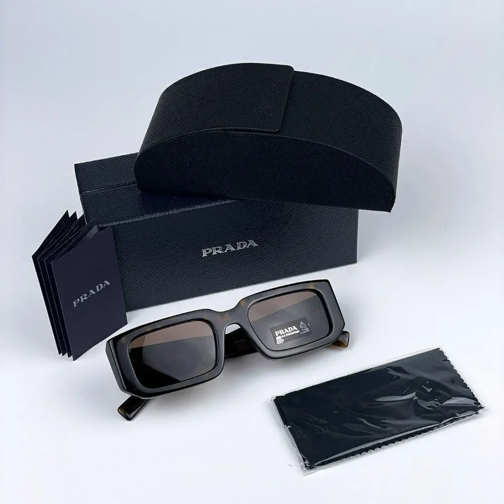 NEW Prada PR06YS 2AU8C1 Havana Tortoise Dark Brown Rectangle Unisex Sunglasses